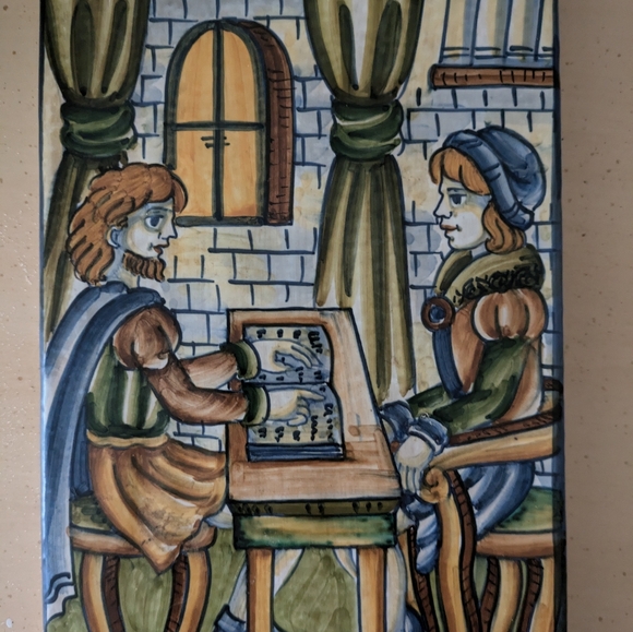 ITALIAN SACA CASTELLI VINTAGE DECORATIVE TILE WROUGHT IRON STAND SIDE STREET - Picture 3 of 4